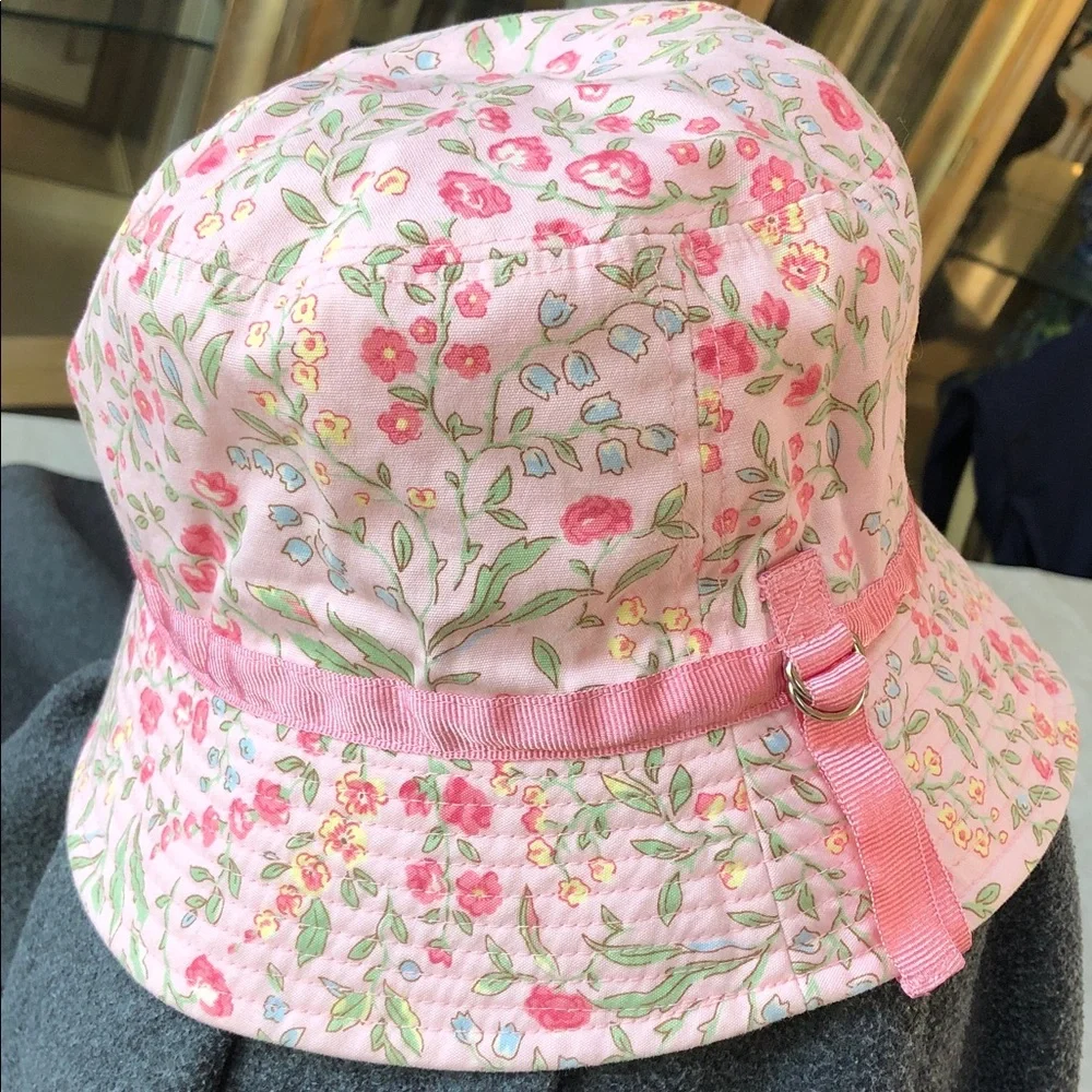 OshKosh B'Gosh Girls 100% Cotton Bucket Hat Pink + Flowers Size L-XL (5Yrs Up)